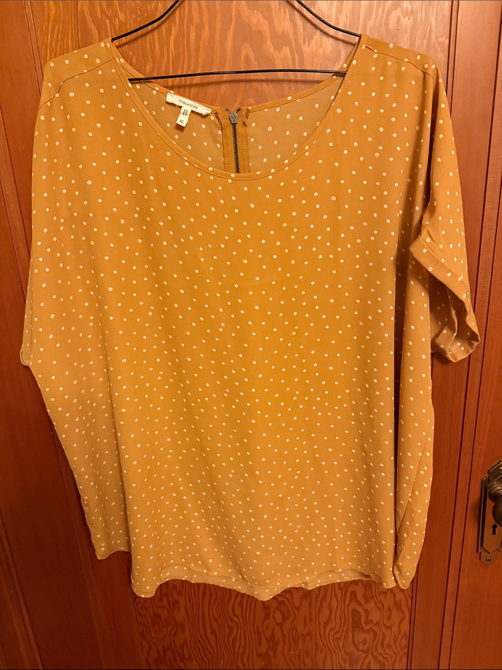 Maurices Mustard Polka Dot Short Sleeve Top